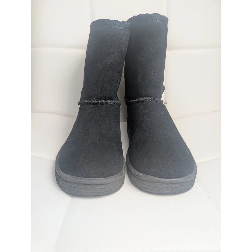 Oldcom Black Faux Suede Mid Calf Winter Boots Girl's Cozy Pull On Boots